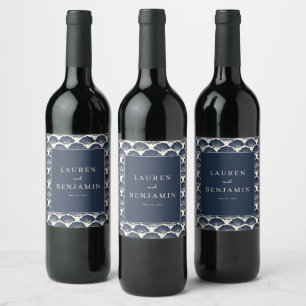 Elegant Navy Fan Motions Wine Label