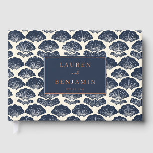 Elegant Navy Fan Motive Guest Book