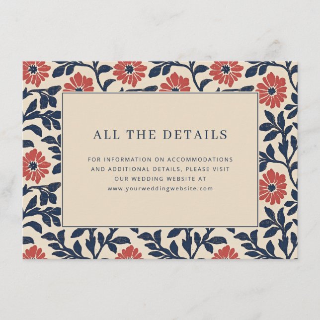 Elegant Navy Floral Border Enclosure Card (Front)