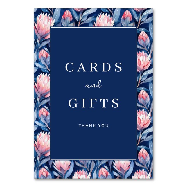 Elegant Navy Floral Gratitude Border Table Number (Front)