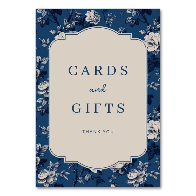 Elegant Navy Floral Gratitude Table Number (Front)