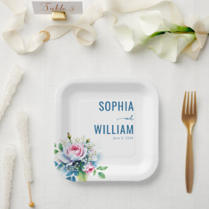 Elegant Navy Floral Paper Plate