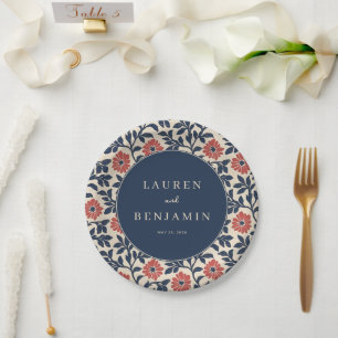 Elegant Navy Floral Paper Plate