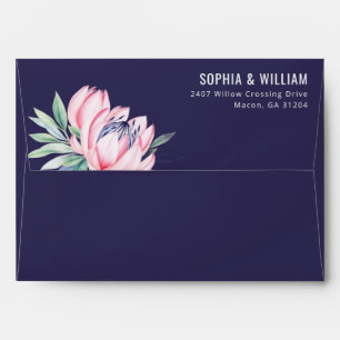 Elegant Navy Floral Protea Illustration Envelope