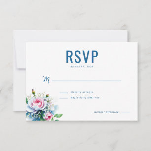 Elegant Navy Floral RSVP Card