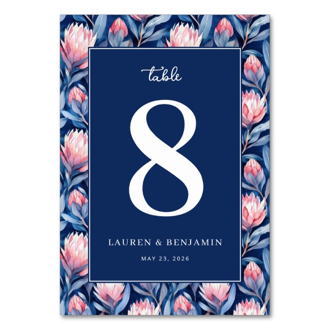 Elegant Navy Floral Table Number (Front)