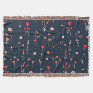 Elegant Navy Floral Throw Blanket