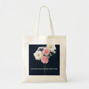 Elegant Navy Floral Tote Bag with Empowering Quote