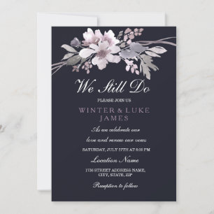 Elegant Navy Floral Vow Renewal Anniversary Invite
