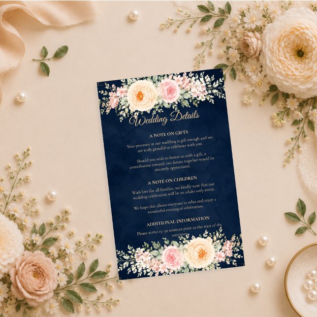 Elegant Navy Floral Wedding Enclosure Card (Creator Uploaded)