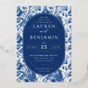 Elegant Navy Floral Wedding Invitation