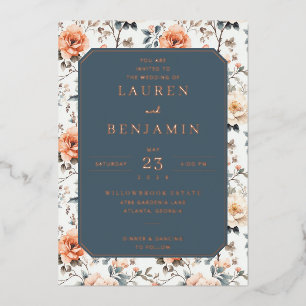 Elegant Navy Floral Wedding Invitation