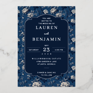 Elegant Navy Floral Wedding Invitation