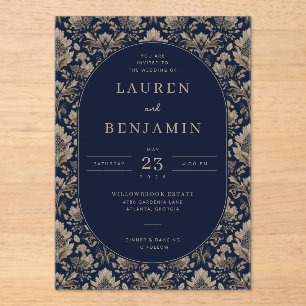 Elegant Navy Floral Wedding Invitation