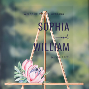 Elegant Navy Floral Wedding Sign