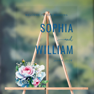 Elegant Navy Floral Wedding Sign