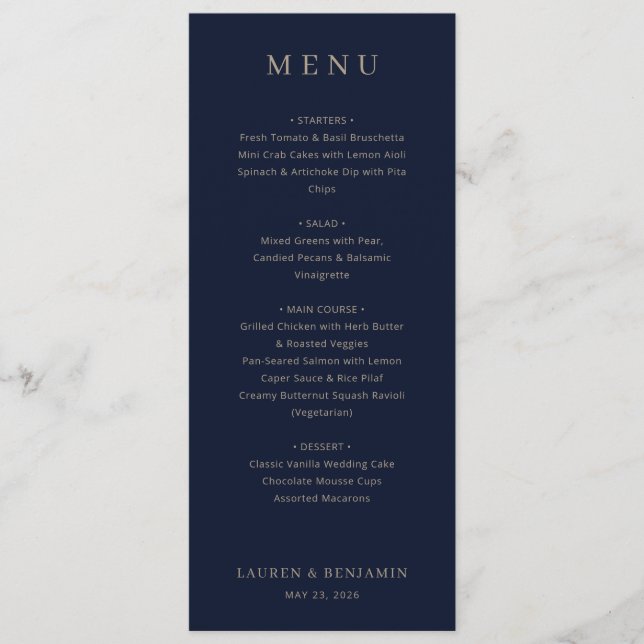 Elegant Navy Formal Menu (Front)