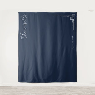 Elegant Navy Geometric Calligraphy Tapestry
