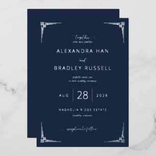 Elegant Navy Geometric Wedding Invitation