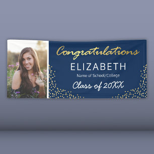 Elegant Navy Gold 2022 Graduation Photo Banner