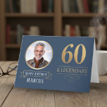 Elegant Navy & Gold 60th & Legendary Birthday Card<br><div class="desc">Elegant Navy & Gold 60th & Legendary Birthday Card. Celebrate a truly legendary milestone with this elegant 60th birthday card. Featuring a sophisticated navy background, bold gold-effect text, and a customisable photo and name, this design is perfect for honouring a loved one on their special day. The timeless layout and...</div>