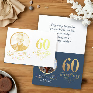 Elegant Navy & Gold 60th & Legendary Birthday Foil Card