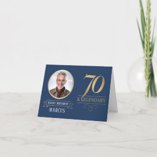 Elegant Navy & Gold 70th & Legendary Birthday Card