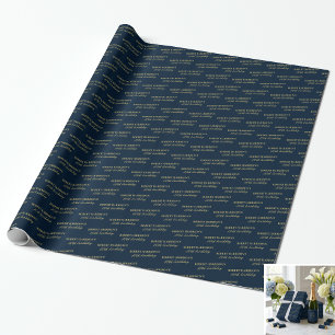 Elegant Navy & Gold 80th Birthday Personalized Wrapping Paper