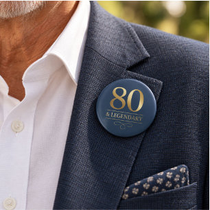 Elegant Navy & Gold 80th & Legendary Birthday 3 Cm Round Badge