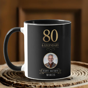 Elegant Navy & Gold 80th & Legendary Birthday Mug
