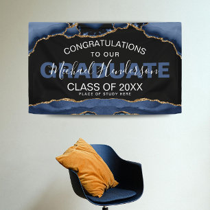 Elegant Navy & Gold Abstract Graduation Banner