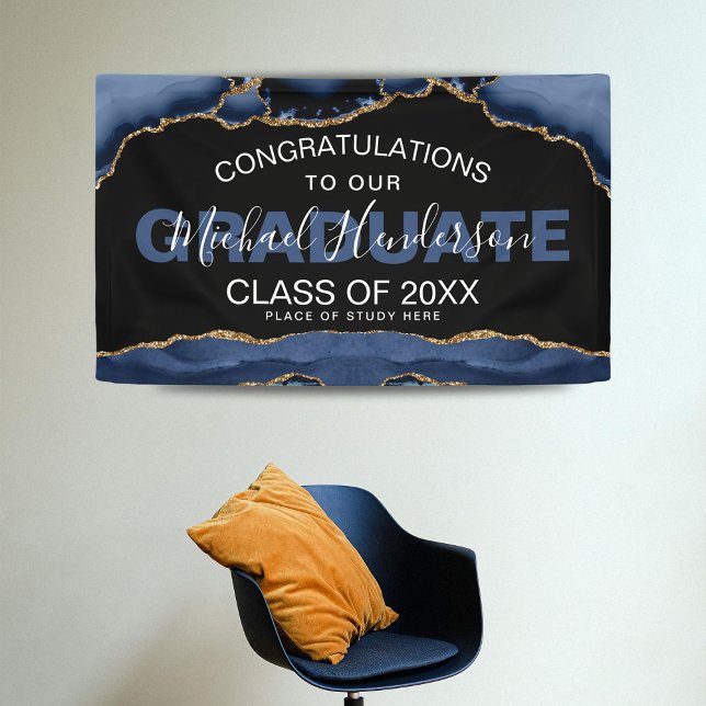 Elegant Navy & Gold Abstract Graduation Banner (Creator Uploaded)