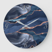 Elegant Navy Gold Agate Abstract Silver Numbers