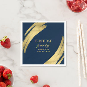Elegant Navy Gold Birthday Party Paper Plate Napkin