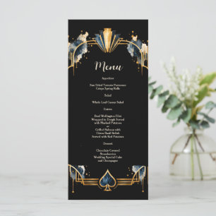 Elegant Navy Gold Black Art Deco Casino Wedding Menu