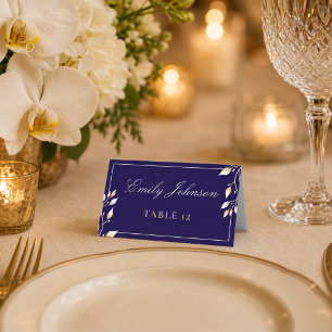 Elegant Navy Gold Botanical Wedding Place Card
