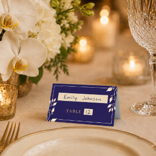 Elegant Navy Gold Botanical Write-In Wedding Place Card