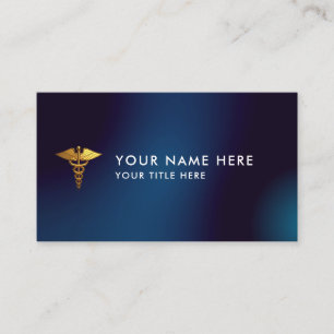 Elegant Navy Gold Caduceus Medical Doctor Business Card