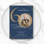 Elegant Navy Gold Calligraphy Photo 60th Birthday Invitation<br><div class="desc">Elegant Black Gold Calligraphy Photo 60th Birthday Invitation. And elegantly designed special birthday celebration invitation,  featuring a custom photo of birthday person and script calligraphy with vintage flourish elements. Simple enough to fit a variety of themes and colours!
Need help? Simply contact me!</div>