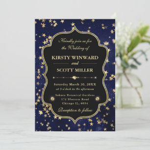 Elegant Navy & Gold Celestial Starry Wedding Invitation