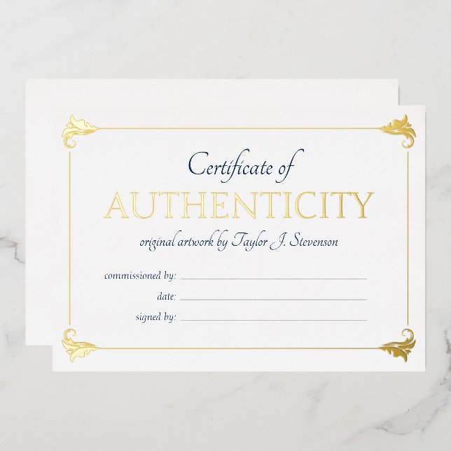 Elegant Navy Gold Certificate of Authenticity (Front/Back)