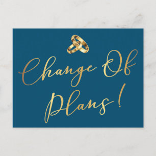 Elegant Navy & Gold Change of Plans Wedding Postcard