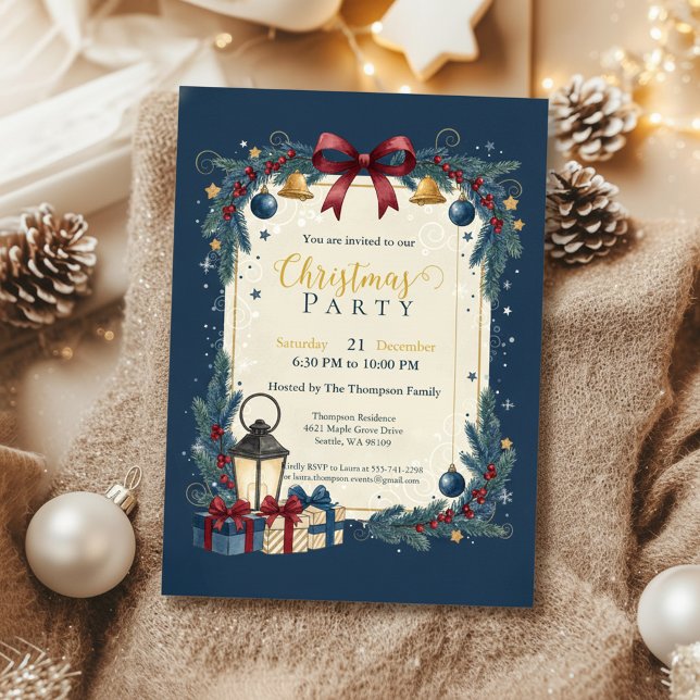 Elegant Navy Gold Christmas Party Invitation (Navy Gold Invitation
Festive Garland Card
Elegant Christmas Party
Snowflake Holiday Invite)