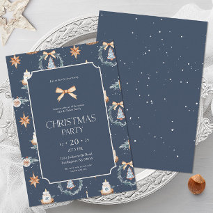 Elegant Navy & Gold Christmas Party Invitation