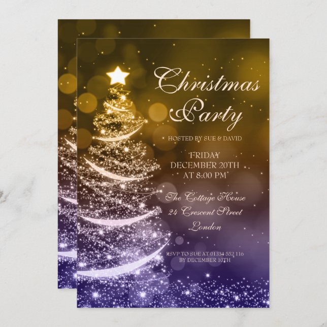 Elegant Navy & Gold Christmas Party Sparkle Invitation (Front/Back)