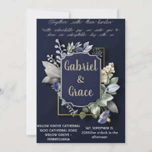 ELEGANT NAVY GOLD CLASSIC WEDDING INVITATION