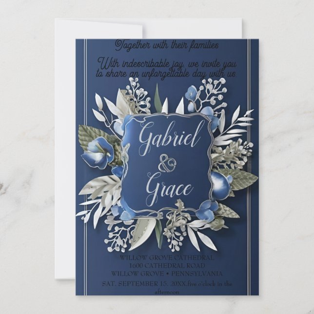 ELEGANT NAVY GOLD CLASSIC  WEDDING INVITATION (Front)