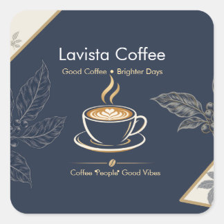 Elegant Navy Gold Coffee Shop Thank You Postcard Square Sticker