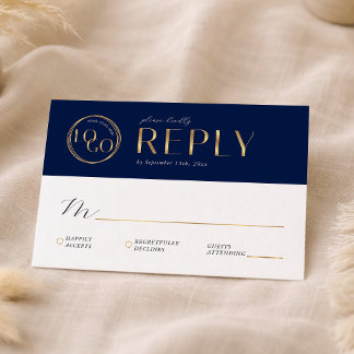Elegant Navy & Gold Company Logo Business Event RSVP Card
