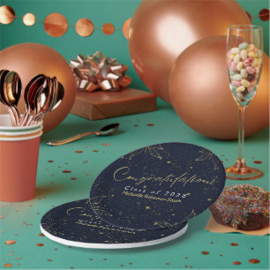 Elegant Navy Gold Congratulations Graduation Party Paper Plate